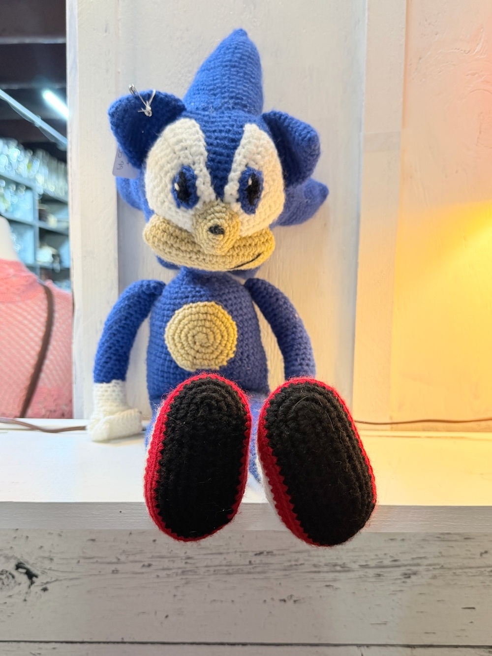SONIC Blue Crochet Plush Hedgehog Toy with Red & Black Shoes
